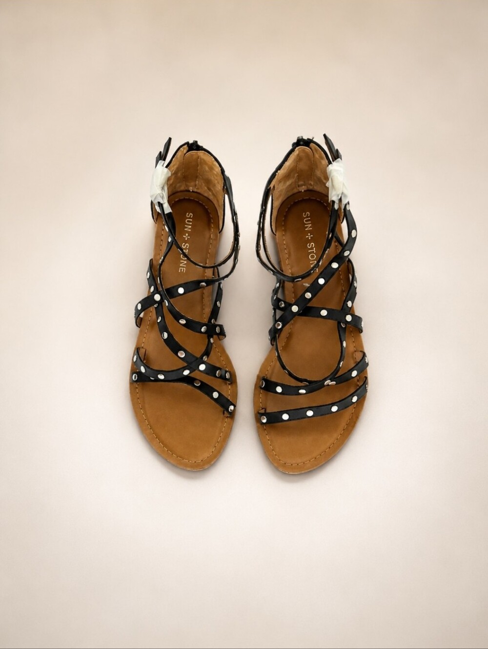 Beautiful Studded Black Sun and Stone women Flats 8.5